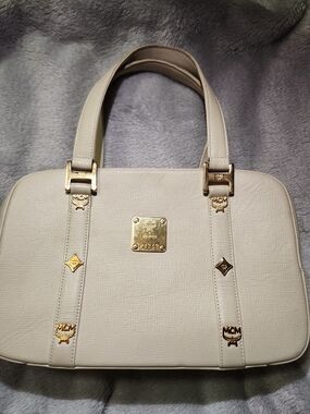 MCM White Saffiano Leather Tote Bag with Gold Hardware, EUC
